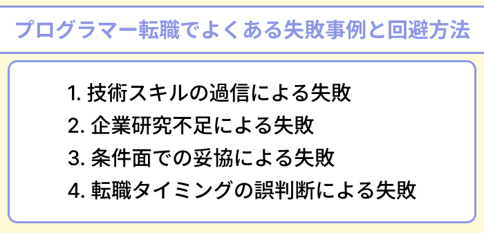 プログラマー転職でよくある失敗事例と回避方法のイラスト