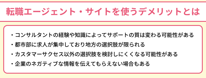 カスタマーサクセス転職で転職エージェント・サイトを使うデメリットとはのイラスト