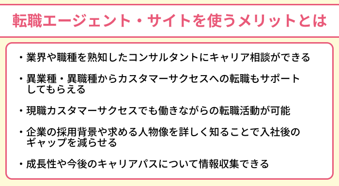 カスタマーサクセス転職で転職エージェント・サイトを使うメリットとはのイラスト